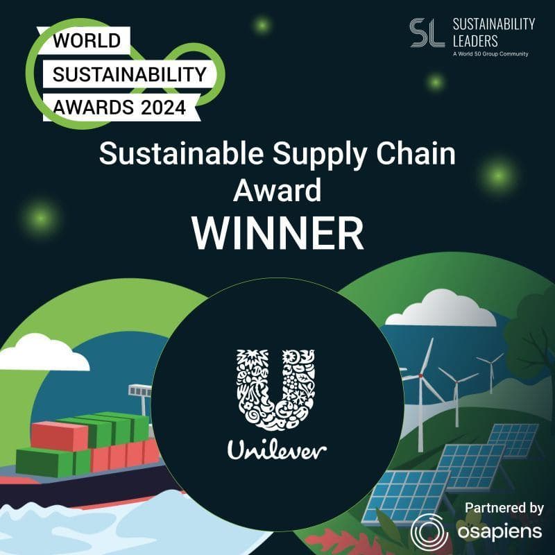 Unilever was awarded the Sustainable Supply Chain Award for our work on maintaining a deforestation-free and traceable supply chain across our key crops. image