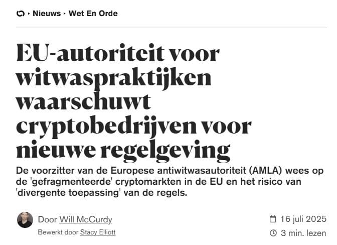 De bom: de EU gaat alle cryptobedrijven controleren. Ook fiat geld. image